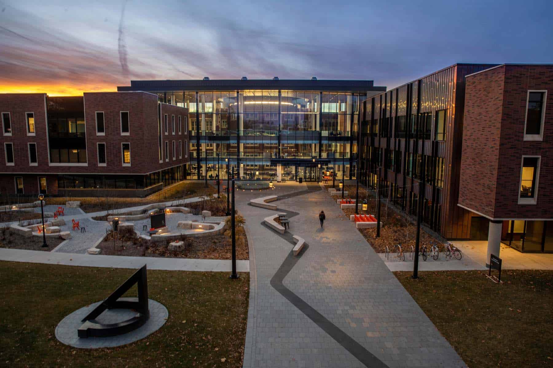 Sunset over the HSSC Dec. 2, 2019.(Photo by Justin Hayworth/Grinnell College)