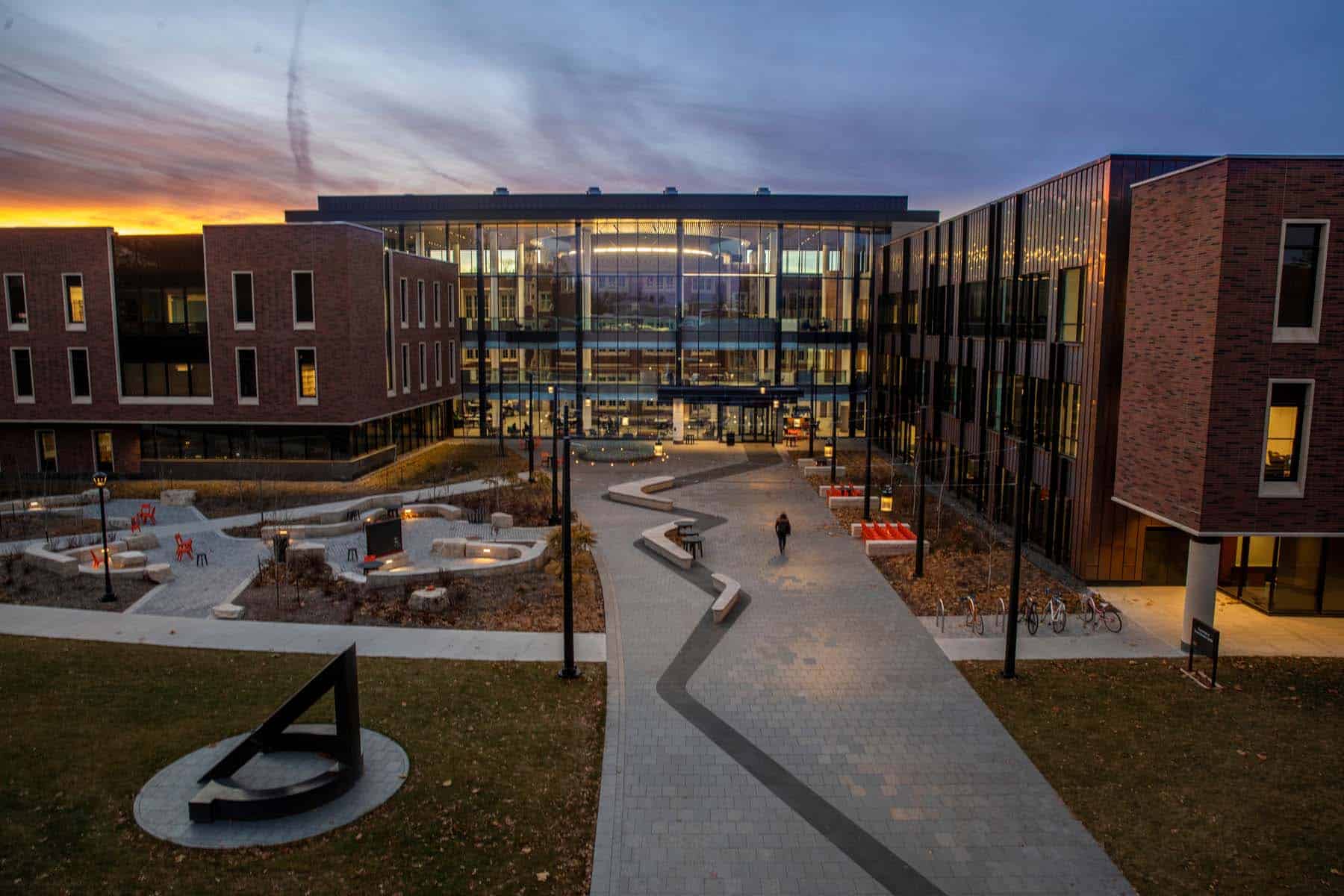 Sunset over the HSSC Dec. 2, 2019.
(Photo by Justin Hayworth/Grinnell College)