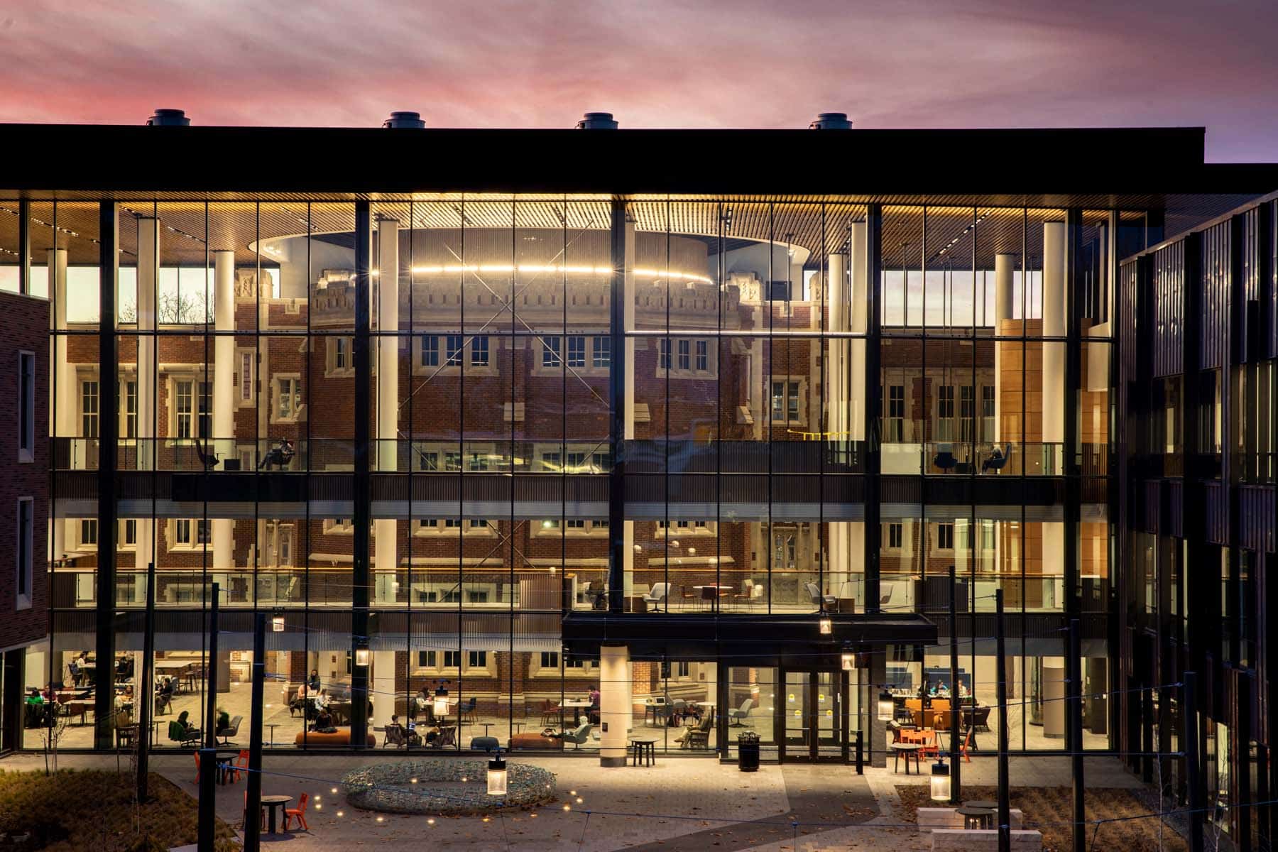 Sunset over the HSSC Dec. 2, 2019.
(Photo by Justin Hayworth/Grinnell College)